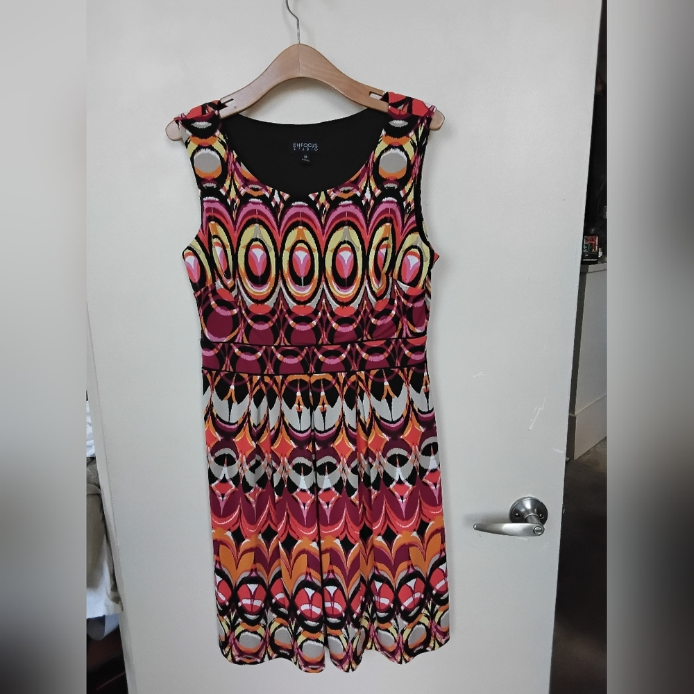 Enfocus Studio Sleeveless Circle-Print Dress in Pink, Orange, Yellow